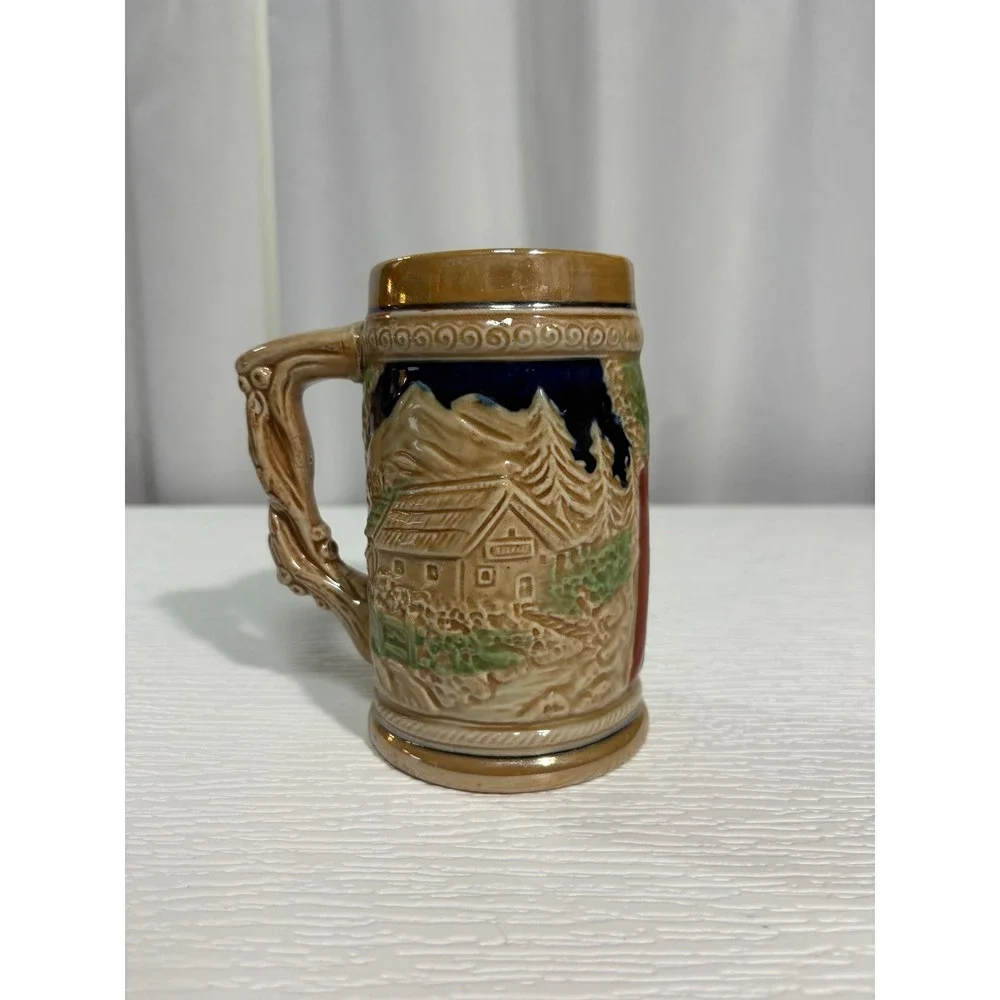 Vintage Ceramic Beer Stein Made in Japan Alpine Cabin Relief Scene Mug S0035